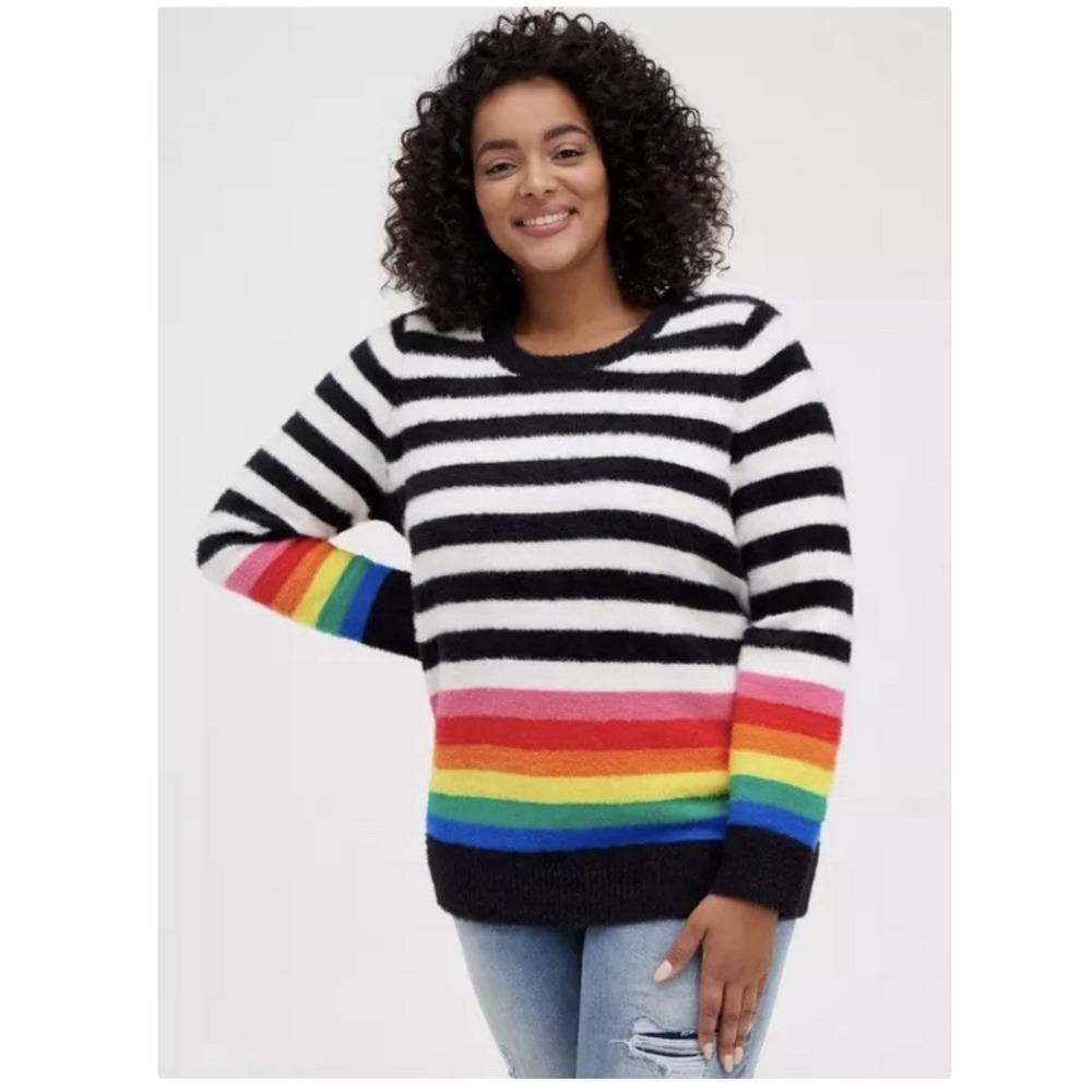 Torrid Colorful Rainbow Striped Eyelash Pullover‎ Crew Neck Sweater Size 2X